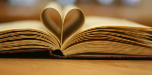 Book pages folded to form a heart